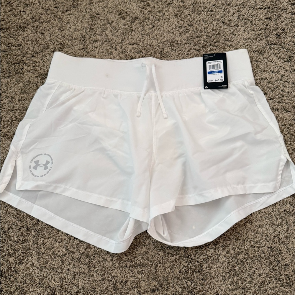 Under Armour Women’s White Athletic Running Shorts with Drawstring Waist